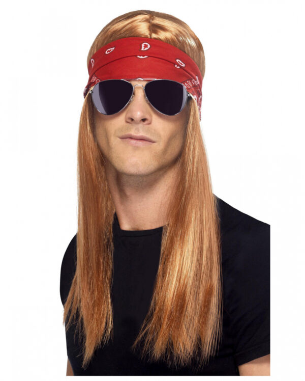 90´s Rockstar Perücke Axel mit Stirnband & Brille