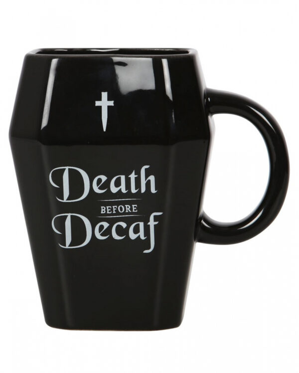 "Death before Decaf" Kaffeebecher in Sargform 12,5cm