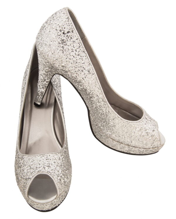 Glitter Peep Toe Pumps silber L