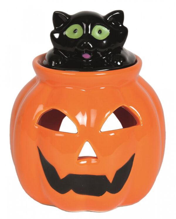 Halloween Kürbis mit Katze Teelicht Duftlampe 13cm