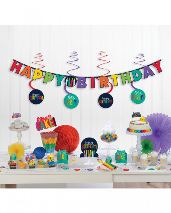 Happy Birthday Party Deko Set Regenbogen 17-teilig