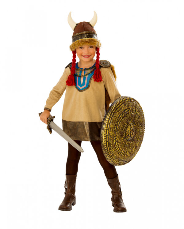 Kleine Vikingerin Kinder Kostüm mit Hörnerhelm M