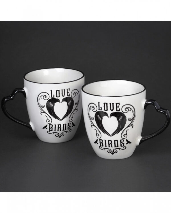 Schwarze Raben Love Birds Pärchen Tassen 2er Set