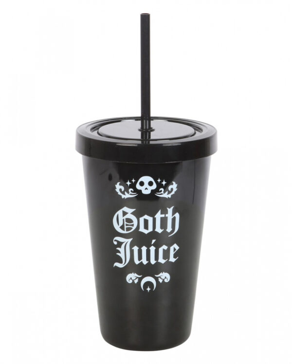 Schwarzer "Goth Juice" Getränkebecher mit Strohhalm