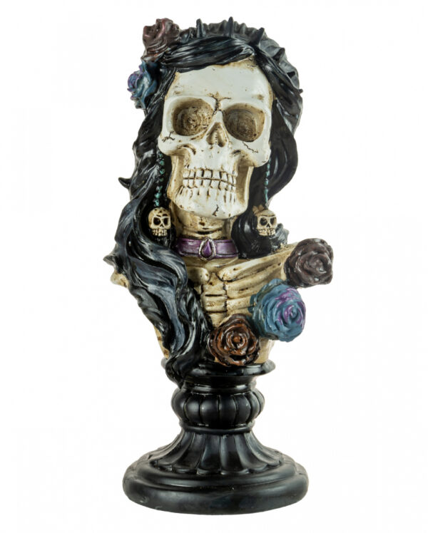 Skelett Lady Büste mit Rosen & Skull 26,5cm