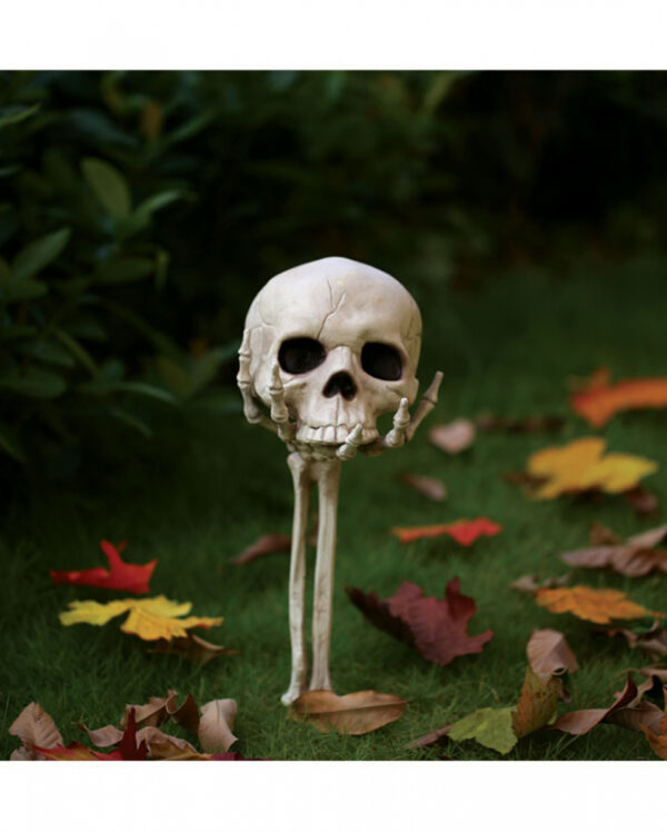 Skeletthand mit Totenschädel Gartenstecker