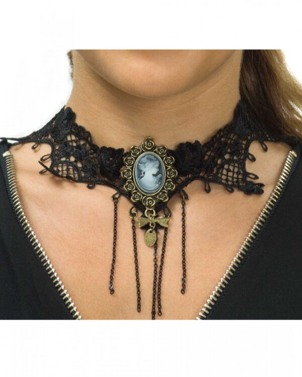 Steampunk Spitzencollier mit Cameo Anhänger